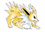 2015 3_toes ambiguous_gender angry artsy-theo beady_eyes black_eyes black_nose canid canine digital_drawing_(artwork) digital_media_(artwork) eeveelution feet feral fighting_pose frown full-length_portrait fur generation_1_pokemon jolteon mammal mane multicolored_body multicolored_fur nintendo on_model pokemon pokemon_(species) portrait pose quadruped side_view signature simple_background snout solo spikes standing toes toony two_tone_body two_tone_fur white_background white_body white_fur white_mane yellow_body yellow_fur