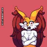 1:1 anthro blush blush_lines braixen bray_(lucyfercomic) breasts covering covering_breasts covering_self digital_media_(artwork) embarrassed female generation_6_pokemon half-length_portrait looking_at_viewer lucyfercomic nintendo nude open_mouth pixel_(artwork) pokemon pokemon_(species) portrait simple_background solo surprise surprised_expression yulsbolts