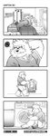 2020 absurd_res american_black_bear anthro bear belly black_bear blush bottomwear cleaning clothing comic cute_fangs delivery_bear_service eyewear fangs glasses hi_res kamui_shirow kermo_(kamui_shirow) kermode_bear male mammal overweight overweight_anthro overweight_male shirt shorts sitting solo teeth topwear ursine