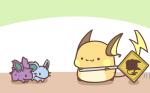 16:10 2017 :3 ambiguous_gender feral generation_1_pokemon group holding_object mammal motion_lines nidoran nidoran♀ nidoran♂ nintendo pokemon pokemon_(species) raichu rairai-no26-chu rodent sign simple_background widescreen