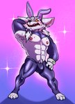 anthro armpit_hair bodily_fluids body_hair bunny_costume clothing costume dark_sparce embarrassed fake_ears fake_rabbit_ears hi_res kled_(lol) latex league_of_legends male nipples null_bulge reverse_bunny_costume riot_games solo sweat tencent yordle