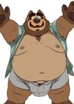 2024 anthro belly big_belly bottomwear bulge canid canine clothed clothing hi_res kemono male mammal moobs navel nipples open_clothing open_shirt open_topwear overweight overweight_male raccoon_dog shirt shorts simple_background solo tanuki tanumototanooki topwear vtuber white_background