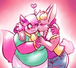 allison_goleta anthro blush canon_couple duo female female/female heart_symbol hi_res hug hugging_another hugging_from_behind kissing_cheek melody_amaranth simple_background super_lesbian_animal_rpg trans_(lore) trans_woman_(lore) winguthings