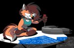 animatedjames anthro blueprint bottomwear breasts brown_body brown_fur brown_hair canid canine clothing female fluffy fluffy_tail fox fur hair macy mammal multicolored_body multicolored_fur orange_body orange_fur screwdriver shirt shorts solo tail tools topwear white_body white_fur