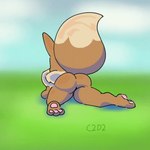 1:1 2d_animation 3_toes ambiguous_gender animated anthro big_butt brown_body butt butt_focus c2d2 canid cloud colored eevee featureless_crotch feet fluffy fluffy_tail frame_by_frame generation_1_pokemon grass heel_pad huge_butt landscape lying mammal multicolored_body neck_tuft nintendo on_front outside pawpads paws plant plantigrade pokemon pokemon_(species) shaded shaking_butt short_playtime simple_background simple_shading sky solo tail toes tuft two_tone_body