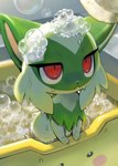 2022 :< absurd_res acting_like_a_cat ambiguous_gender angry bath bathing bathtub bubble bubble_bath dated daww detailed_background digital_media_(artwork) digital_painting_(artwork) dripping felid feline feral fur generation_1_pokemon generation_9_pokemon green_body green_fur hi_res icon inside kemono mammal multicolored_body multicolored_fur nintendo partially_submerged pikachu pokemon pokemon_(species) pupils reaction_image red_eyes shadow signature slit_pupils solo sprigatito three-quarter_view two_tone_body two_tone_fur water wet young young_ambiguous young_feral yuio