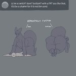 1:1 2024 4_fingers all_fours ambiguous/ambiguous ambiguous_gender ambiguous_species anthro anthro_on_anthro big_butt big_ears big_tail biped black_butt black_ears black_tail butt digitigrade dimitry_(itisd) dimka_(itisd) dominant duo english_text featureless_crotch fingers grey_background hi_res huge_hips hyper hyper_hips itisd9 kneeling looking_back lying male_(lore) navel on_back pinned pinned_to_ground presenting presenting_hindquarters profanity q&a raised_tail simple_background size_difference submissive tail text thick_thighs tuft wide_hips