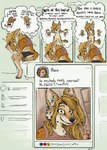 anthro biped blep canid canine canis clothed clothing comic coyote english_text female fingers gesture hair hand_gesture hi_res holothere_symbol mammal rain_(vanillayote) shoulder_angel shoulder_devil smile social_media solo symbol tail text tongue tongue_out trans_(lore) trans_woman_(lore) v_sign vanillayote