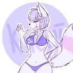 1:1 anthro arctic_fox bikini bra breasts canid canine clothing communism crazy_guy_(artist) female fluffy fluffy_tail fox hammer_and_sickle hammer_and_sickle_bikini mammal nails panties politics purple_bikini purple_body purple_clothing purple_skin purple_swimwear smile solo swimwear tail topwear true_fox two-piece_swimsuit underwear white_body white_skin