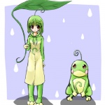 1:1 alternate_species amphibian anthro biped brown_eyes clothing cosplay costume duo female generation_2_pokemon green_hair hair human humanized low_res mammal nintendo pokemon pokemon_(species) pokemon_costume politoed ranphafranboise