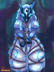 3:4 absurd_res anthro bdsm big_breasts blue_markings bodily_fluids bondage bound bovid breasts caprine clitoris colored crotch_rope digital_drawing_(artwork) digital_media_(artwork) female floppy_ears fur fur_markings genital_fluids genitals glowing glowing_eyes hair hi_res jdarola kindred_(lol) lamb_(lol) league_of_legends mammal markings mask nipples nude pussy restraints riot_games rope rope_bondage rope_harness sheep signature simple_background solo tencent thick_thighs vaginal_fluids white_body white_fur white_hair wide_hips