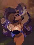 2024 absurd_res artist_name big_breasts blush breasts cephalopod clothing dark_body dark_skin digital_media_(artwork) eyebrows eyelashes feliscede female fingers hi_res marina_(splatoon) marine markings mole_(marking) mollusk navel nintendo octarian octoling pseudo_hair solo splatoon tentacle_hair tentacles