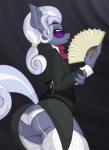 2018 anthro anthrofied big_butt blue_eyes butt clothing digital_media_(artwork) earth_pony equid equine eyewear friendship_is_magic glasses grey_hair hair hand_fan hasbro hoity_toity_(mlp) horse jrvanesbroek legwear lipstick looking_at_viewer looking_back makeup male mammal my_little_pony pony ponytail solo stockings sunglasses text thong underwear white_hair wide_hipped_male wide_hips