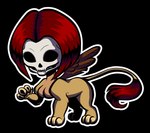 bone breasts claws eyeless featureless_breasts felid female feral hair mammal mythological_creature mythological_sphinx mythology oracle_sphinx paws red_hair skull skull_head solo tail tail_tuft taira_(oracle_sphinx) tuft wings