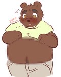 2024 anthro bear belly blush bottomwear brown_body censored clothing kemono male mammal neco_no2 overweight overweight_male pants shirt simple_background solo topwear white_background