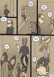 5_fingers anthro biped breasts canid canine clothed clothing cloves_(freckles) comic crossed_arms dialogue duo english_text equid equine female fennec_fox fingers fox freckles_(artist) hair hooves horse male mammal open_mouth open_smile smile tail text true_fox