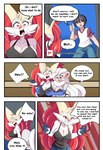 angry anthro armwear blush bottomwear braixen bray_(lucyfercomic) breast_grab breasts canid cinccina_(lucyfercomic) cinccino cleavage clothed clothing comic cross-popping_vein cute_fangs elbow_gloves english_text fangs female fur generation_5_pokemon generation_6_pokemon gesture gloves grey_body grey_fur groping_from_behind group hair hair_over_eyes hand_gesture hand_on_breast handwear hat headgear headwear hi_res human inner_ear_fluff lucyfercomic male mammal nintendo pants patreon patreon_logo patreon_username pokemon pokemon_(species) pokemon_trainer red_eyes shirt speech_bubble t-shirt tank_top teeth text thumbs_up topwear tuft white_hair yellow_body yellow_fur