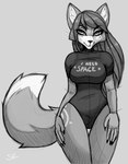 2024 anthro breasts canid canine clothing dipstick_tail eyebrows eyelashes female fox guide_lines hair hands_on_hips hi_res inner_ear_fluff kursed_(star_fox) leg_markings leotard long_hair looking_at_viewer mammal markings monochrome naaraskettu nintendo sketch solo star_fox tail tail_markings thigh_gap thigh_markings tuft