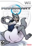 2024 anthro beastars big_diaper biped black_necktie black_nose blue_clothing blue_topwear blue_vest canid canine canis clean_diaper clothed clothing controller cover diaper digital_media_(artwork) english_text esrb esrb_rating fur game_controller gaming grey_body grey_fur gyatt_(meme) hi_res legoshi_(beastars) logo male mammal mario_kart_wii necktie nintendo nintendo_controller poofbuttrocky school_uniform signature solo text topwear uniform vest video_game_cover wearing_diaper white_clothing white_diaper wii wii_remote wolf