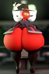 3d_(artwork) bare_ass big_butt blurred_background boots bottom_heavy butt clothing crimson_(helluva_boss) darkspite demon detailed_background digital_media_(artwork) footwear hair headgear headwear helluva_boss hi_res high_heeled_boots high_heels horn huge_butt imp legwear looking_at_viewer male pattern_clothing red_body sharp_teeth shoes solo striped_clothing stripes teeth thigh_highs underwear white_hair yellow_sclera