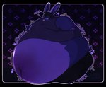 2022 anthro belly berry_juice big_belly blue_body blue_fur blue_hair blueberry_inflation blueberry_juice blush bodily_fluids body_inflation claws clothed clothing colored digital_media_(artwork) english_text fur glush hair inflation jn_y4 juice_(beverage) lagomorph leporid looking_pleasured male mammal moan motion_lines navel rabbit shaded sloshing_belly smile solo sound_effects standing text toe_claws unusual_bodily_fluids