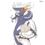 1:1 anthro athletic athletic_anthro athletic_male avian beak blue_body blue_feathers blush breath_of_the_wild duo embarrassed feathers feet japanese_text kusachi looking_pleasured male male/male nintendo nude revali rito sex stand_and_carry_position standing standing_sex talons teba_(tloz) text the_legend_of_zelda toes white_body white_feathers yellow_beak