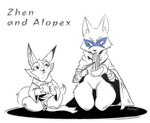 alopex animal_humanoid anthro arctic_fox canid canid_humanoid canine canine_humanoid clothing corsac_fox crossover dreamworks duo eating female fox fox_humanoid fur humanoid juanp1arts kung_fu_panda mammal mammal_humanoid simple_background sketch tail teenage_mutant_ninja_turtles text true_fox white_body white_fur zhen_(kung_fu_panda)