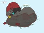 2021 3_claws 3_fingers 4:3 abdominal_bulge ambiguous_gender ambiguous_prey anthro anthro_focus anthro_pred arm_tuft barefoot barely_visible_breasts belly belly_squeeze big_belly biped black_body black_fur black_outline black_text black_tuft blep blue_background blue_eyes blue_sphere bodily_fluids bodily_noises breasts breath burble_(sound_effect) burping butt canid canine ceres_(radarn) cheek_tuft claws cramped death derived_sound_effect dialogue different_sound_effects digestion digital_media_(artwork) dominant dominant_anthro dominant_female drip_effect dripping_speech_bubble duo ear_tuft ellipsis english_text facial_markings facial_tuft fan_character fatal fatal_vore featureless_breasts feet female female_focus female_pred filth finger_claws fingers flat_colors fluffy fluffy_chest fluffy_hair forced fur fur_tuft generation_5_pokemon glup glurgle glurt green_text grey_body grey_fur hair half-closed_eyes hand_on_belly head_markings hi_res huge_belly hungry hyper hyper_belly inner_ear_fluff inside_stomach internal jewelry leg_tuft long_hair looking_back lying mammal markings melting mostly_nude motion_lines narrowed_eyes neck_tuft necklace nintendo nude on_front on_ground onomatopoeia oral_vore orb organs outline panting partially_submerged paws pingthehungryfox pink_tongue pokemon pokemon_(species) pred_focus rai_(radarn) red_claws red_hair red_markings red_tuft restrained rope rumbling_stomach sadism same_size_vore satisfied shortened_sound_effect shoulder_tuft side_boob side_view simple_background slosh sloshing_belly smile soft_vore solo_focus sound_effect_variant sound_effects speech_bubble sphere stomach stomach_acid text three-quarter_view toe_claws toes tongue tongue_out tuft vore vowelless vowelless_sound_effect zoroark