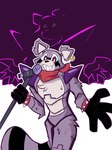 2024 3:4 absurd_res alternative_fashion anthro biped countershade_fur countershading fur glamrock hi_res indigo_park looking_at_viewer male mammal muscular muscular_anthro muscular_male procyonid purple_body purple_eyes purple_fur raccoon rambley_raccoon robot_anthro singing solo uwa white_body white_countershading white_fur