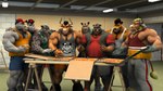 16:9 2_horns 3d_(artwork) allen_(braford) ankle_tuft anthro baseball_cap beard bench biceps black_body black_fur black_hair blonde_hair blue_bottomwear blue_clothing blue_shorts bottomwear bovid bovine braford brown_body brown_fur button_ears canid canine canis cattle ceiling_lamp chuck_(braford) clothing container cougar deltoids digital_media_(artwork) domestic_dog dozer_(braford) equid equine facial_hair facial_horn felid feline floppy_ears food footwear fur gabriel_(braford) gloves_(marking) goatee graphic_tee green_body green_bottomwear green_clothing green_fur green_shirt green_shorts green_tank_top green_topwear grey_body grey_bottomwear grey_clothing grey_fur grey_pants grey_shirt grey_skin grey_tank_top grey_topwear group hair hat headgear headwear highlights_(coloring) holding_object horn horse house_of_beef julian_(braford) kurt_(braford) lamp leg_markings leg_tuft lion male mammal markings mastiff molosser multicolored_body multicolored_clothing multicolored_fur multicolored_shirt multicolored_topwear muscular muscular_anthro muscular_male muscular_thighs nose_horn on_bench orange_body orange_clothing orange_fur orange_shirt orange_tank_top orange_topwear oscar_(braford) pantherine pants pattern_clothing pattern_shirt pattern_topwear pecs pizza pizza_box pizza_slice plank red_clothing red_hat red_headwear red_highlights red_shirt red_tank_top red_topwear red_wristband rhinoceros rottweiler shirt shoes shorts sideburns simon_(braford) sitting slightly_chubby slightly_chubby_anthro slightly_chubby_male sneakers snow_leopard socks_(marking) spots spotted_body spotted_fur stone_wall striped_clothing striped_shirt striped_topwear stripes tail tail_tuft tan_body tan_fur tank_top topwear trash_can triceps tuft two_tone_body two_tone_fur wall_(structure) whiskers white_clothing white_hair white_shirt white_stripes white_tank_top white_topwear widescreen wristband yellow_body yellow_clothing yellow_fur yellow_shirt yellow_tank_top yellow_topwear