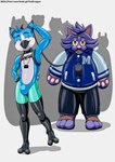 absurd_res after_transformation ambiguous_gender anthro avian bird bound clothing duo_focus encasement group handwear harness hi_res latex male male/ambiguous mascot mittens mittens_(panapoliz) null null_bulge owy_(character) suit xedrykthedragon