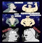 2024 abs anthro arcwuff areola armpit_hair barazoku beastars biceps big_muscles bird_dog body_hair bulge canid canine canis clothing comic competition deltoids dialogue domestic_dog duo english_text eyebrows flexing frown fur heartbeat hi_res huge_muscles hunting_dog inside jack_(beastars) labrador legoshi_(beastars) lens_flare male mammal manly motion_lines multiple_scenes muscular muscular_anthro muscular_male navel nervous nipples obliques onomatopoeia open_mouth open_smile pecs retriever scar serratus simple_background smile sound_effects speedo spotlight stage standing surprised_expression swimwear teeth text thick_arms tongue tongue_out tuft wolf