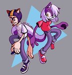 2021 anthro artist_name brown_hair clothed clothing duo facial_hair female fur hair heterochromia human hybrid immacksg male mammal melissa_mouffette mephitid mike_and_melissa mike_chenoweth purple_body purple_fur skunk white_hair yellow_eyes