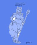 2018 absurd_res age_progression anthro armor belly big_breasts bottomwear breasts canid canine cleavage clothed clothing english_text female footwear fox gauntlets gloves greasymojo hand_on_hip handwear hi_res jewelry krystal_(star_fox) loincloth mammal mature_female monochrome name_drop navel necklace nintendo profanity sandals shoes simple_background slightly_chubby solo staff star_fox text thick_thighs topwear tribal under_boob weight_gain wide_hips