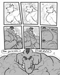 4:5 anthro asking_for_more big_biceps big_muscles big_pecs canid canine canis comic dialogue digital_drawing_(artwork) digital_media_(artwork) draining duo elephant elephantid english_text growth hi_res huge_muscles huge_pecs hyper hyper_muscles hyper_pecs male male/male mammal mohawk muscle_growth muscle_theft muscular muscular_anthro muscular_arms muscular_male pecs proboscidean shrinking shrinking_muscles size_transformation text thick_thighs transformation uniparasite vain weak wolf xythan_(character)