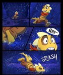 absolutedream anthro black_border border child comic hi_res lizard monster_kid raining reptile running scalie scarf solo tripping undertale undertale_(series) young