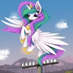 absurd_res cloud cloudy_sky equid equine female friendship_is_magic hasbro hi_res horn mammal my_little_pony mythological_creature mythological_equine mythology pink_eyes princess_celestia_(mlp) ser-p sky solo white_body winged_unicorn wings