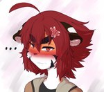 absurd_res angry anthro blush blush_lines clothed clothing digital_media_(artwork) eyebrows felid hair hi_res konosuke_(mrgolla) looking_at_viewer male mammal mrgolla pantherine shaded simple_background simple_coloring simple_nose simple_shading solo stare thick_eyebrows tiger