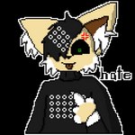 1:1 angry anthro aworgfen_(artist) black_background black_nose black_sclera brown_tongue canid canine claws clothed clothing cross-popping_vein english_text fennec_fox forgo_(aworgfen) fox fur gesture green_eyes grey_clothing grey_sweater grey_topwear hand_gesture hi_res inner_ear_fluff male mammal middle_finger multicolored_body simple_background solo sticker sweater tan_body tan_fur text tongue tongue_out topwear true_fox tuft two_tone_body