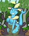 absurd_res anthro areola belly big_belly big_breasts big_butt blue_areola blue_nipples breasts butt digital_media_(artwork) eeveelution eyes_closed female forest generation_1_pokemon happy hi_res messy mud mud_bath mud_covered muddy navel nintendo nipples nude outdoor_nudity outside overweight overweight_female plant pokemon pokemon_(species) sebaku smile solo splat tail thick_thighs tree vaporeon wam