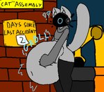 2023 4-bit aliasing ambiguous_anthro ambiguous_gender ambiguous_pred ambiguous_prey anthro anthro_pred belly belly_squish big_belly big_tail biped black_clothing black_legwear black_text black_thigh_highs bloated blue_text bodily_noises brick_wall butt clothed clothing count digestion digestion_noises digital_drawing_(artwork) digital_media_(artwork) domestic_cat ears_up emily_(tcsrjx) english_description english_text exclamation_point exposed_belly felid feline felis female_(lore) floating_whiskers fully_inside fur grey_belly grey_body grey_butt grey_clothing grey_ears grey_fur grey_inner_ear_fluff grey_sweater grey_tail grey_topwear hand_on_belly hand_on_own_belly hi_res huge_belly inner_ear_fluff legwear long_sleeves long_tail machine mammal monotone_belly monotone_body monotone_butt monotone_clothing monotone_fur monotone_legwear monotone_sweater monotone_tail monotone_thigh_highs monotone_topwear mostly_clothed_ambiguous mostly_clothed_anthro navel no_underwear number paper plaque pointy_ears portrait prick_ears protogen protogen_visor raised_tail robotic_arm rumbling_stomach same_size_vore screen screen_face shortened_sound_effect side_view sign sign_on_wall sleeves_past_wrists soft_vore solo sound_effect_variant sound_effects squish standing stiff_tail surprised_expression surprised_eyes sweater tail tcsrjx text thigh_highs three-quarter_portrait topwear tuft unseen_prey vore vowelless vowelless_sound_effect wall_(structure)