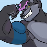 1:1 abs animated anthro blue_body blue_fur canid canine canis eyebrows facial_piercing flexing flexing_bicep flexing_both_biceps fur fur_markings gabrianne grey_armpit_hair grey_body grey_eyebrows grey_fur hi_res kyzie male mammal markings muscular muscular_anthro muscular_male no_sound nose_piercing nose_ring pecs piercing pink_body pink_fur ring_piercing short_playtime webm wolf yellow_eyes