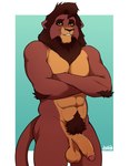 2024 abs absurd_res anthro anthrofied arm_hair artejaxton balls biceps big_balls big_muscles big_penis blue_background body_hair border crossed_arms disney eyebrows felid foreskin fur genitals glans half-erect happy_trail hi_res humanoid_genitalia humanoid_penis kovu_(the_lion_king) lion looking_at_viewer male mammal mane muscular muscular_anthro muscular_male navel nude pantherine pecs penis pubes saggy_balls signature simple_background smile solo standing the_lion_king thick_penis tuft unretracted_foreskin vein white_border