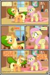 absurd_res applejack_(mlp) base_three_layout blockage_(layout) blonde_hair blue_eyes comic digital_media_(artwork) duo earth_pony equid equine female feral fluttershy_(mlp) four_frame_image friendship_is_magic green_eyes gutovi-kun hair hasbro hi_res horizontal_blockage horse mammal my_little_pony mythological_creature mythological_equine mythology pegasus pink_hair pony three_row_layout wings