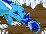 adopted_(lore) adopted_son_(lore) adoptive_mother_(lore) blue_body blue_markings cave claws crystal dragon duo extreme_size_difference eyes_closed female feral horn hug julis-rocks larger_female male markings membrane_(anatomy) membranous_wings mythological_creature mythological_scalie mythology paws quadruped scalie size_difference smaller_male tail wings