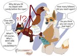 abdl abuniverse anthro bdsm bondage bound canid canine clean_diaper clothed clothing diaper duo english_text female female/female fox hi_res little_kings little_kings_(diaper) lunathecute mammal paddle paddling restraints rope rope_bondage suspension text wearing_diaper wetness_indicator