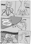 2013 ahastar ahastar_(artist) anthro bolt_(diablo_the_rex) collaboration comic deinonychus diablo_the_rex dinosaur dragon dromaeosaurid duo english_text erection european_mythology extreme_size_difference feral genitals greyscale hi_res larger_feral licking looking_pleasured male male/male monochrome mythological_creature mythological_scalie mythology oral penile penis penis_lick penis_rubbing prehistoric_species purring reptile scalie sex size_difference smaller_anthro snarling speech_bubble text theropod thought_bubble tongue western_dragon