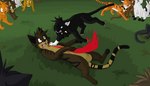 2010 action_scene aliasing ambiguous_gender angry black_body black_fur black_inner_ear_fluff black_nose black_pawpads black_whiskers blackstar_(warriors) blood blood_in_mouth blood_on_claws blue_eyes blue_sclera bodily_fluids bone_(warriors) brackenfur_(warriors) brambleclaw_(warriors) brown_body brown_fur brown_nose cel_shading claws collar day detailed_background digital_drawing_(artwork) digital_media_(artwork) digitigrade domestic_cat duo_focus dying eyebrows featureless_crotch felid feline felis female_(lore) feral firestar_(warriors) fur grass green_eyes grey_nose group head_tuft imminent_death inner_ear_fluff killing large_group lying mackerel_tabby male_(lore) mammal microsoft_paint_(artwork) on_back open_mouth orange_body orange_fur outside pawpads paws pink_tongue plant purple_collar scourge_(warriors) sebdoggo shaded shocked sitting snarling snout spiked_collar spikes standing tabby_cat tail tan_body tan_fur tan_inner_ear_fluff teeth tigerstar_(warriors) tongue tuft warriors_(book_series) whiskers white_body white_fur white_inner_ear_fluff wounded