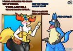 after_sex al_gx anthro apartment big_butt blue_body bodily_fluids braixen breasts butt canid canine casual_nudity clothed clothing comic cum cum_in_pussy cum_inside delivery_(commerce) dialogue duo female fox fur generation_4_pokemon generation_6_pokemon genital_fluids hi_res inside letter logan_(al_gx) lucario mail male mammal medium_breasts nintendo pokemon pokemon_(species) postal_delivery red_body red_fur scarf text yellow_body yellow_fur