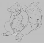 bodily_fluids female feral generation_1_pokemon genital_fluids genitals marine monochrome nintendo pokemon pokemon_(species) pussy shellder shellder_(slowbro) simple_background sitting slightly_chubby slowbro solo vaginal_fluids yaroul